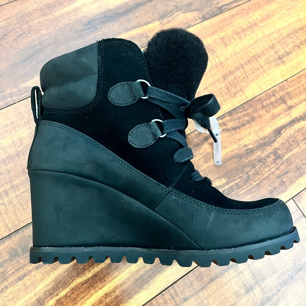 UGG Kriston Waterproof Black Wedge Wool Boots